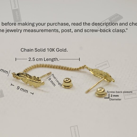 Elegant 10K Gold Leaf Chain Earrings • Lightweight Screw-Back Jewelry. - Picture 6 of 6